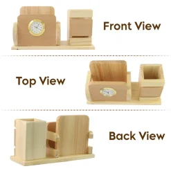 Personalised Beige Wooden Desk Name Plate with Mobile stand, Pen Stand and Clock 13 Personalised Beige Wooden Desk Name Plate with Mobile stand, Pen Stand and Clock