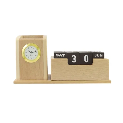 Personalised Beige Wooden Desk Organiser with Clock, Calendar and Pen Stand 8 Personalised Beige Wooden Desk Organiser with Clock, Calendar and Pen Stand
