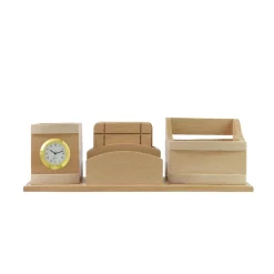 Personalised Beige Wooden Pen Stand, Clock and Visiting Card holder Mobile Stand and Coasters