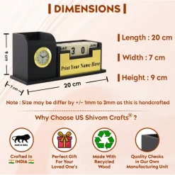 Personalised Black with Printed Name Plate with Calendar, Mobile stand, Pen Stand and Clock