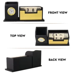 Personalised Black with Printed Name Plate with Calendar, Mobile stand, Pen Stand and Clock