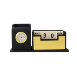 Personalised Black with Printed Name Plate with Calendar, Mobile stand, Pen Stand and Clock