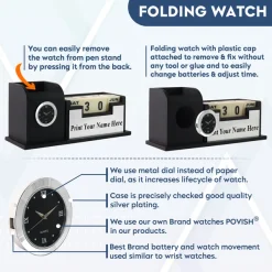 Personalised Black with Printed Name Plate with Calendar, Mobile stand, Pen Stand and Clock (Silver)