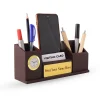 Personalised Brown Wooden Organiser Pen Stand, Clock and Visiting Card holder Mobile Stand