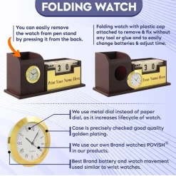 Personalised Brown with Printed Name Plate with Calendar, Mobile stand, Pen Stand and Clock