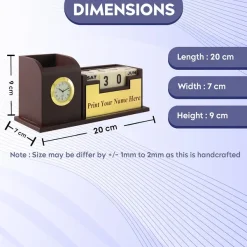 Personalised Brown with Printed Name Plate with Calendar, Mobile stand, Pen Stand and Clock