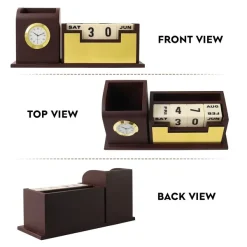 Personalised Brown with Printed Name Plate with Calendar, Mobile stand, Pen Stand and Clock