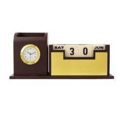 Personalised Brown with Printed Name Plate with Calendar, Mobile stand, Pen Stand and Clock