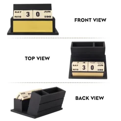 Personalised Matt Black Name Plate with Calendar, Mobile Stand and Pen Stand