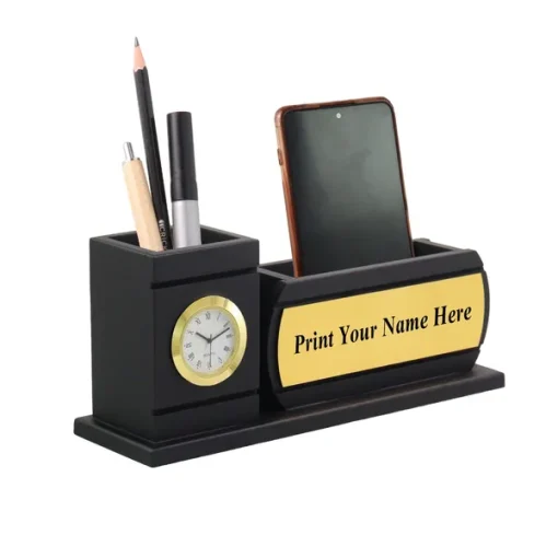 Personalised Matt Black Wooden Desk Organiser Mobile Holder