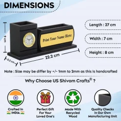 Personalised Matt Black Wooden Desk Organiser Mobile Holder