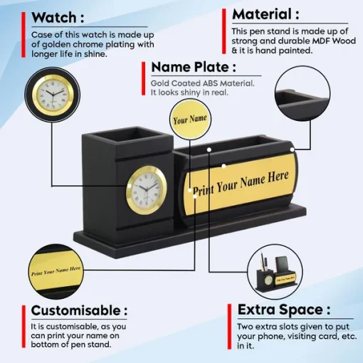 Personalised Matt Black Wooden Desk Organiser Mobile Holder