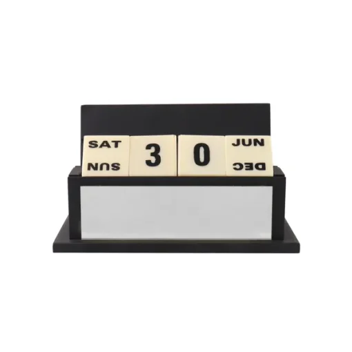 Personalised Matt Black Wooden Desk Organiser with Name Plate, Calendar, Card Mobile Stand (Silver)