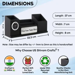 Personalised Matt Black Wooden Desk Organiser with Name Plate, Mobile stand, Pen Stand, Clock and Card Holder (Silver) 11 Personalised Matt Black Wooden Desk Organiser with Name Plate, Mobile stand, Pen Stand, Clock and Card Holder (Silver)
