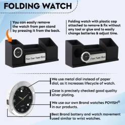 Personalised Matt Black Wooden Desk Organiser with Name Plate, Mobile stand, Pen Stand, Clock and Card Holder (Silver) 10 Personalised Matt Black Wooden Desk Organiser with Name Plate, Mobile stand, Pen Stand, Clock and Card Holder (Silver)