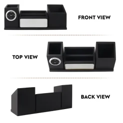 Personalised Matt Black Wooden Desk Organiser with Name Plate, Mobile stand, Pen Stand, Clock and Card Holder (Silver) 14 Personalised Matt Black Wooden Desk Organiser with Name Plate, Mobile stand, Pen Stand, Clock and Card Holder (Silver)