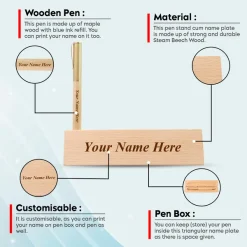 Personalised Wooden Desk Name Plate with Pen holder