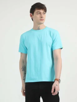 Caslay Organic Crew Neck T-shirt Curracao Blue