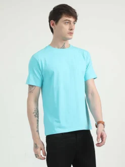 Caslay Organic Crew Neck T-shirt Curracao Blue.1
