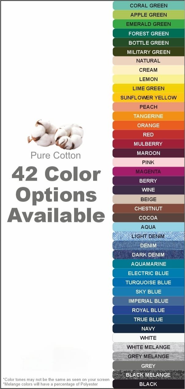 42 color options for pure cotton customized promotional t‑shirts