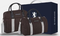 Giordano Stripes Canvas Laptop & Duffle Bag Brown Combo