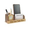 Beige Wooden Pen Stand with Personalised Name with Clock and Mobile Stand and card Holder 23d00b78 6052 498a 8d7a e5e0d44cb0ac