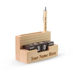 Personalised Beige Card Holder with Calendar and Pen Stand