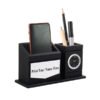 Personalised Matt Black Wooden Desk Organiser with Name Plate Mobile stand Pen Stand and Clock 45f60fa1 dcb0 4f1a 99a1 535866fdc8eb
