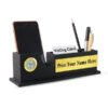 Personalised Matt Black Wooden Desktop with Name Plate Mobile stand Pen Stand Clock and Card Holder