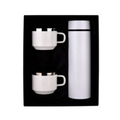 Trillion (Satin) White Temperature Bottle With 2 Steel Cups Gift Set EK37335