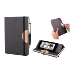 D style Bamboo notebook with Phone stand and Elastic fastener B126