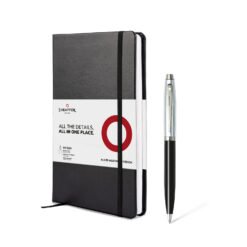 Sheaffer Gift Set 100 G9313 Glossy Black Barrel Brushed Chrome Cap Bp With Medium Note Book