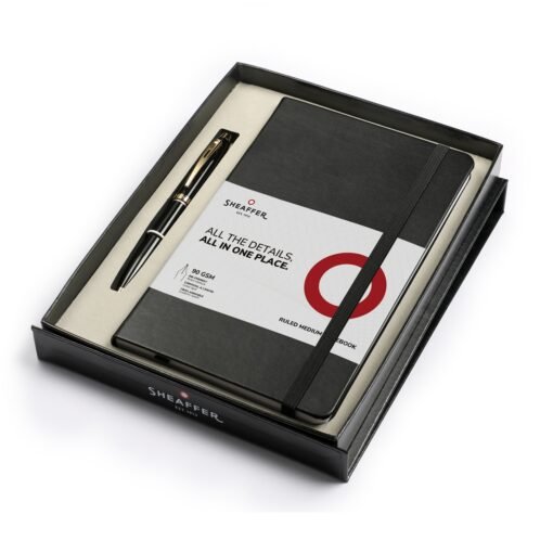 Sheaffer Gift Set 100 G9322 Glossy Black With Gold Tone Trim Bp With Medium Note Book - Image 2