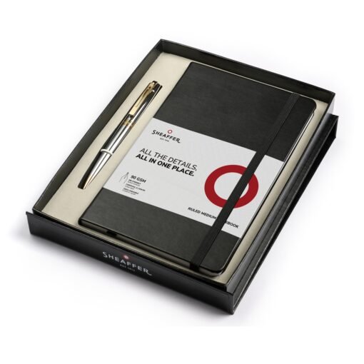 Sheaffer Gift Set 300 G9342 Bright Chrome With Gold Tone Trim Bp With Medium Note Book - Image 2