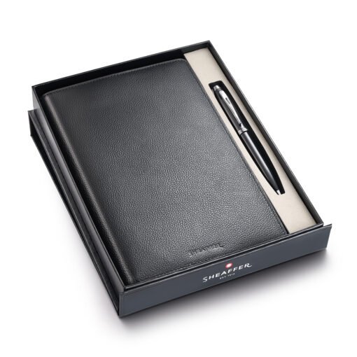 Sheaffer Gift Set 100 G9338 Glossy Black With Chrome Plated Trims Bp With Leather Notebook Jacket - Image 2